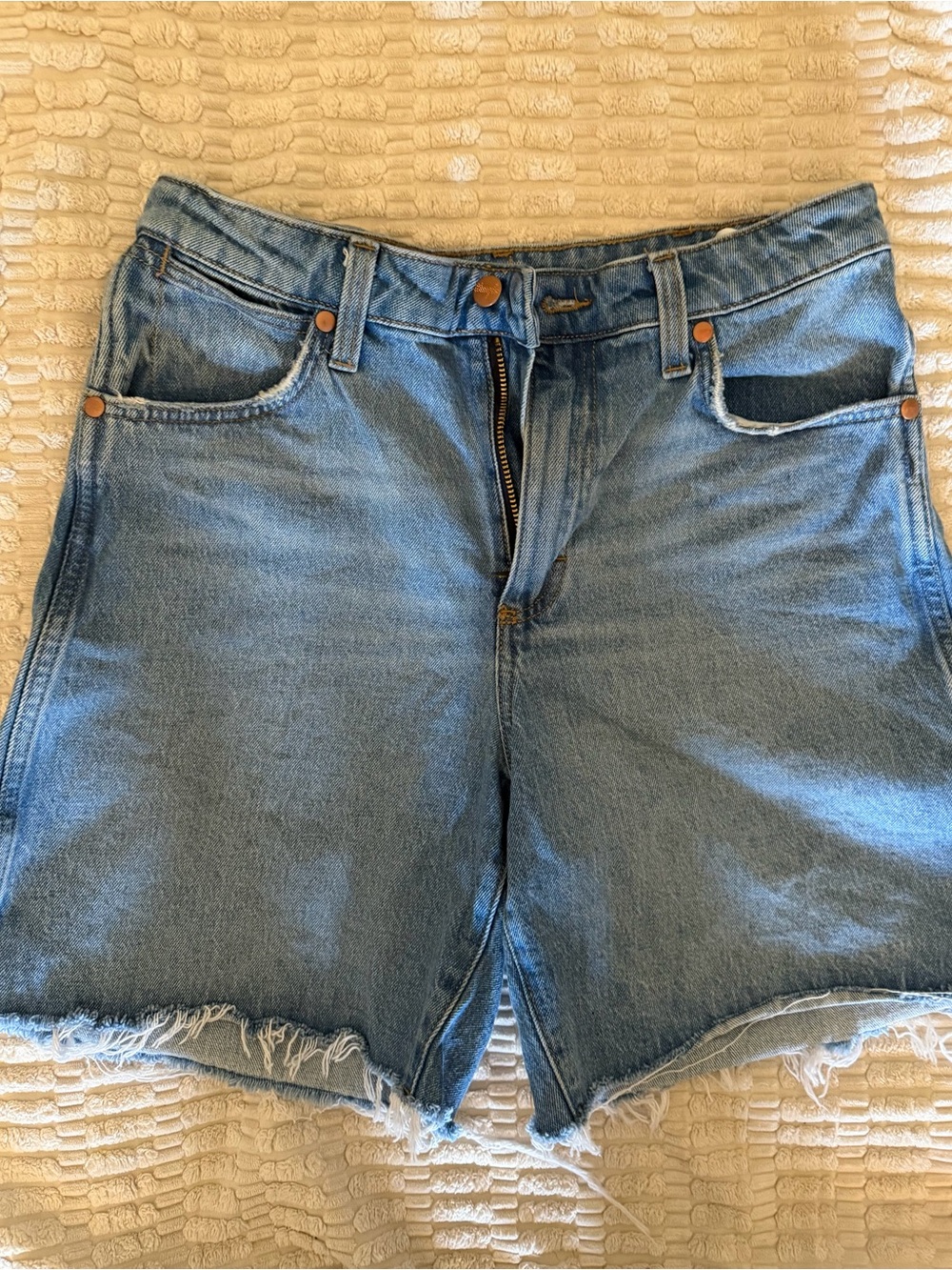 Women’s Wrangler blue denim jean shorts/jorts. Only worn once.